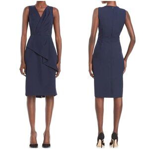 NWT Eliza J Sheath Pencil Dress Navy Peplum Front Sleeveless Knee Length size 8